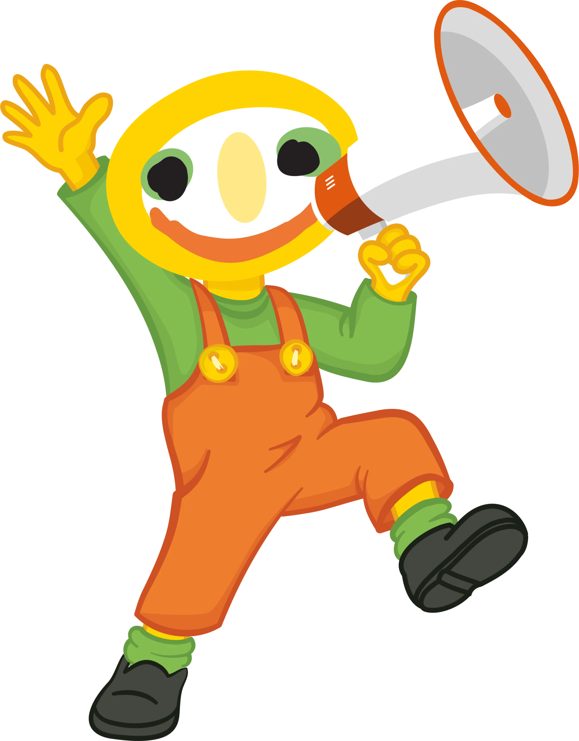 Kidsevent Gestel Mascotte Flitzz met een megafoon